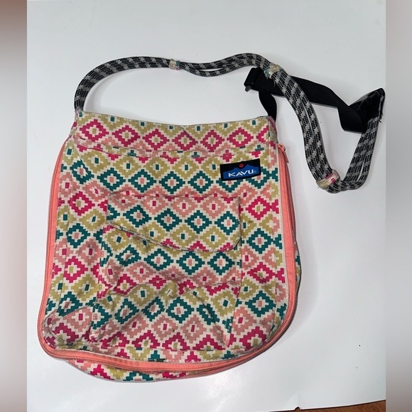 Kavu Handbags - Kavu Geometric Pink and Green Crossbody Bag